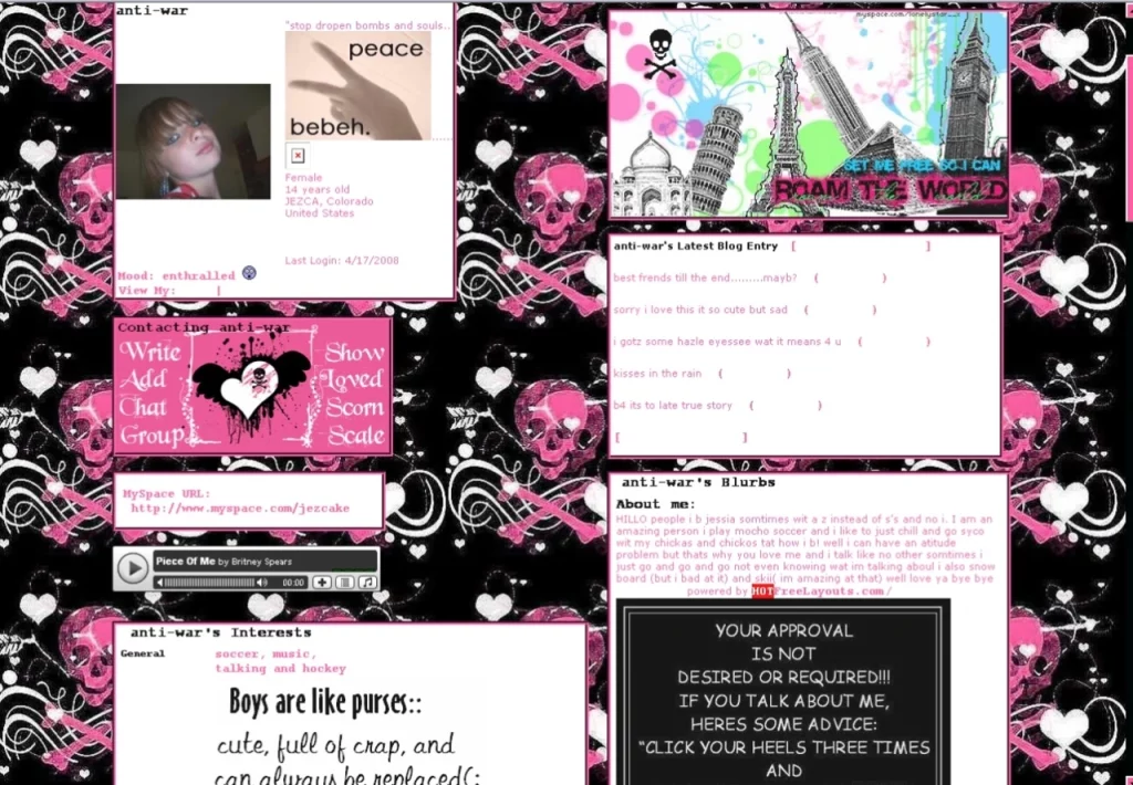 MySpace page look and feel.